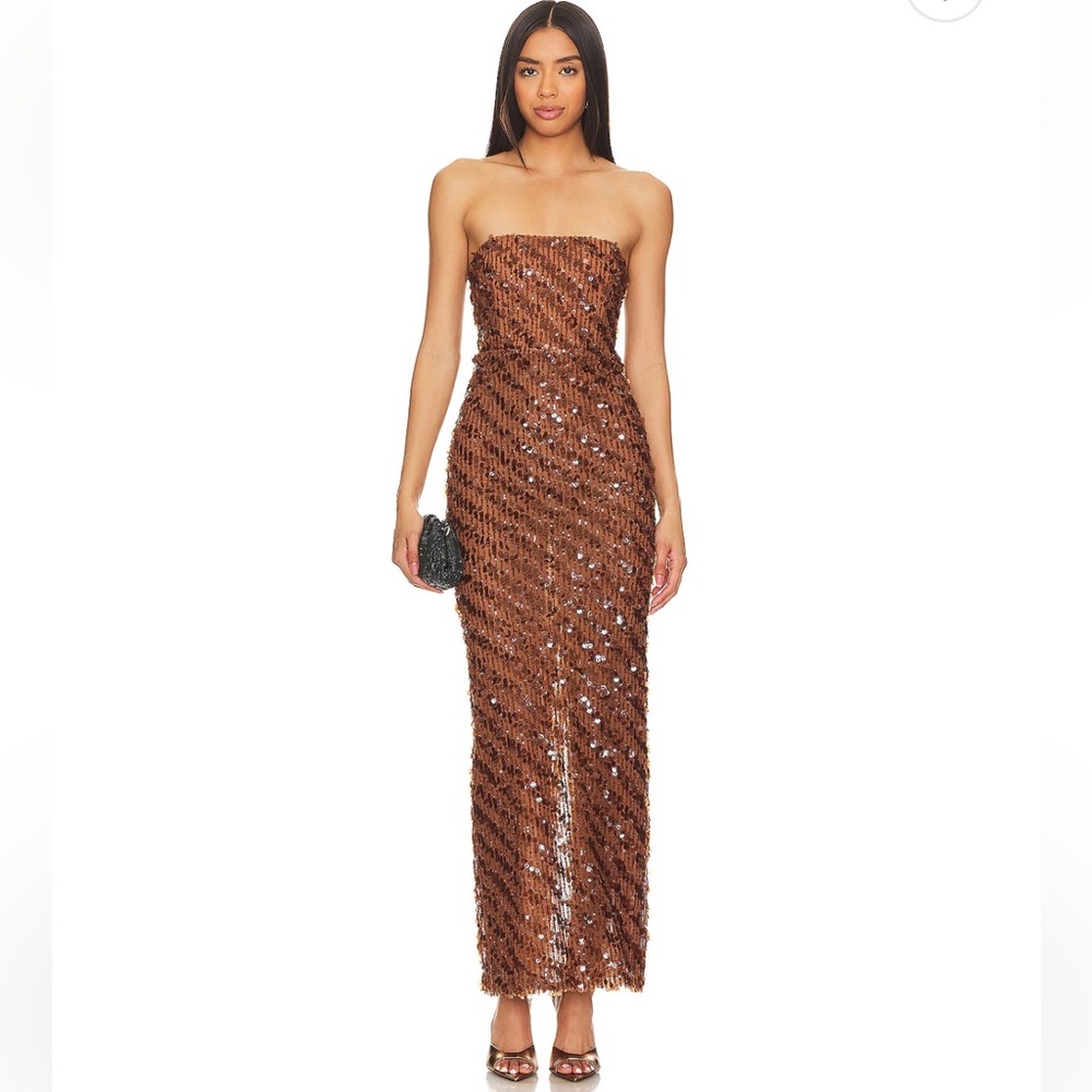 Camila Coelho Brown Sequin Maxi Dress